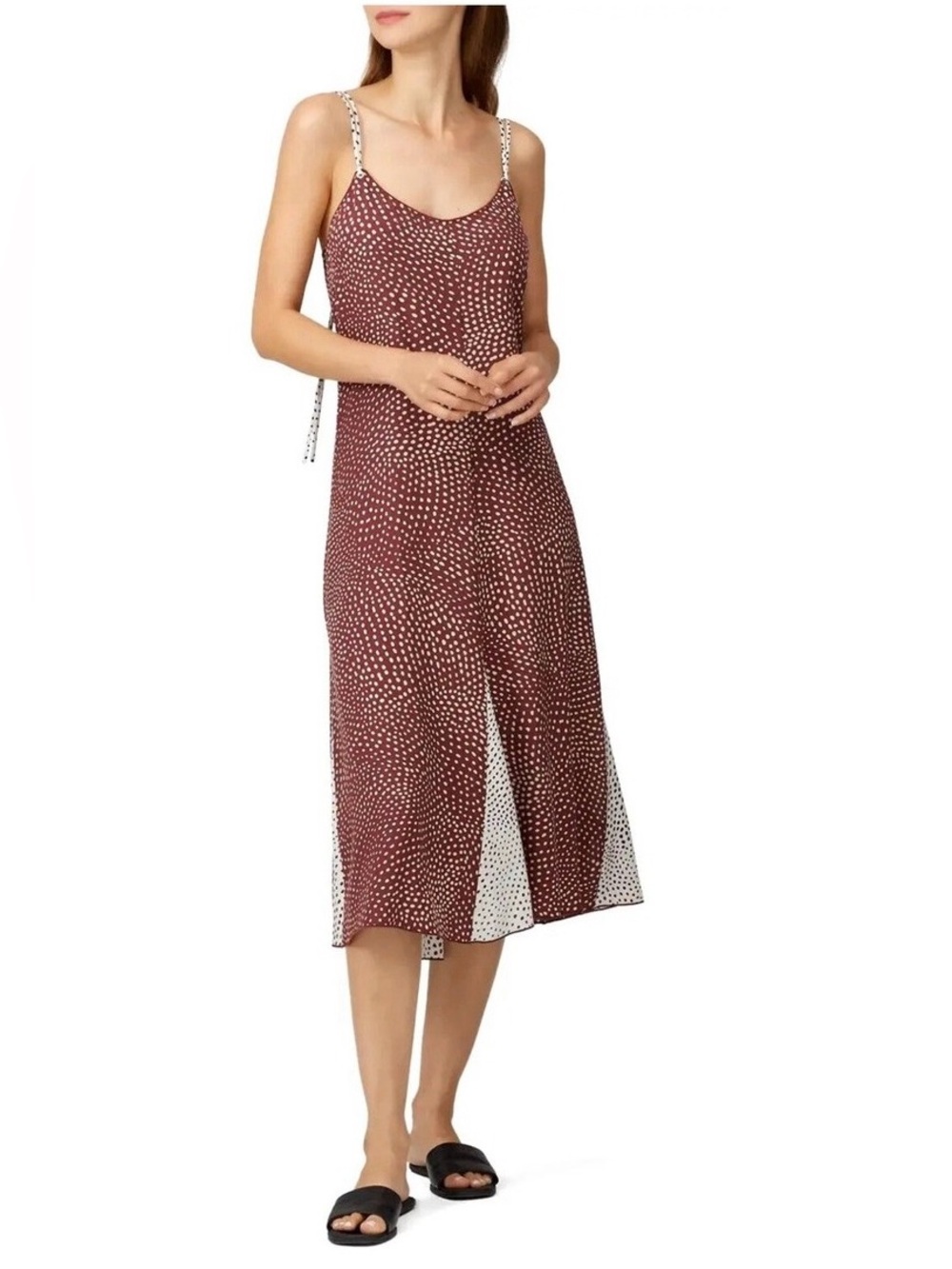 RAG & BONE Dirdre Colorblock Dotted Tank Dress - Dark Wine Midi Slip